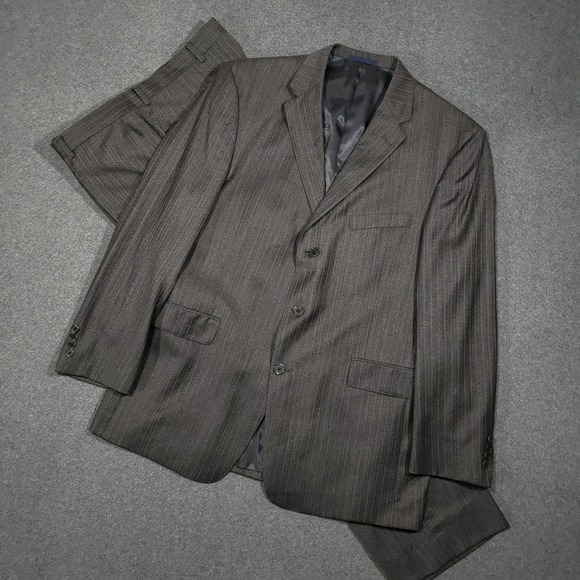 Daniel Cremieux Loro Piana Wool Suit Mens 44R 39X30 Gray Brown Stripe 3-Button